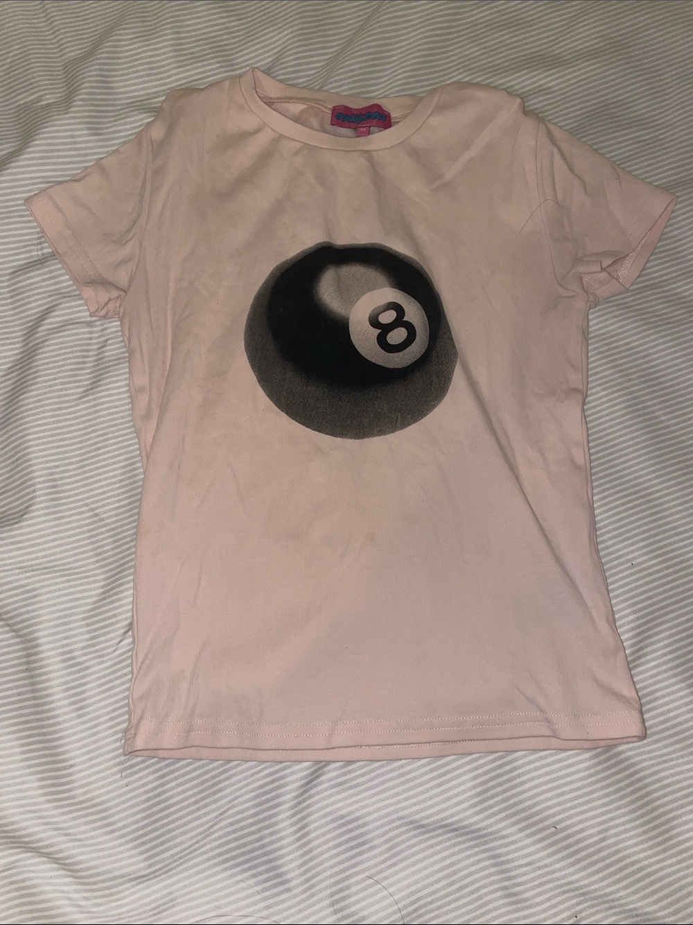 Edikted Pink Short Sleeve Tee with Black 8-Ball Graphic